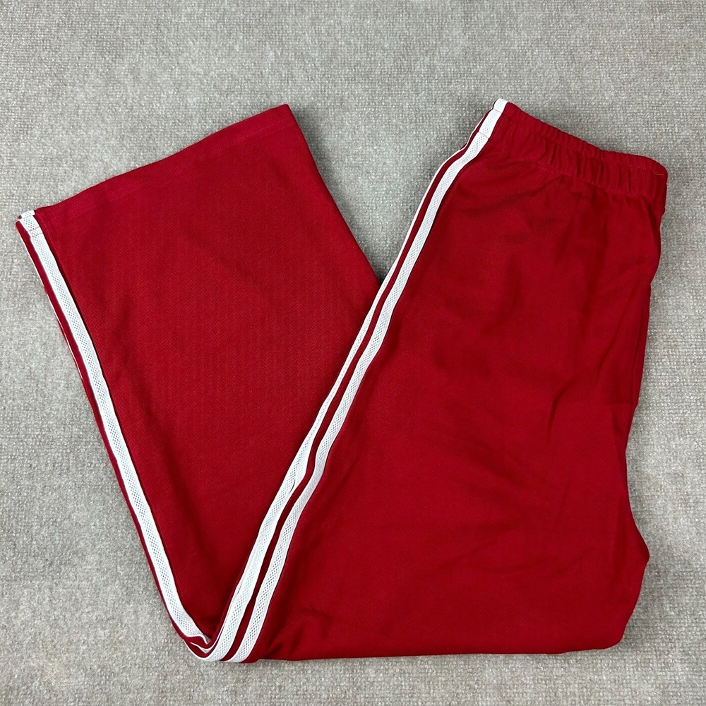 Commense Pants Womens Large Red 3 Stripes Elastic Waist Relaxed Fit Wide-Leg
